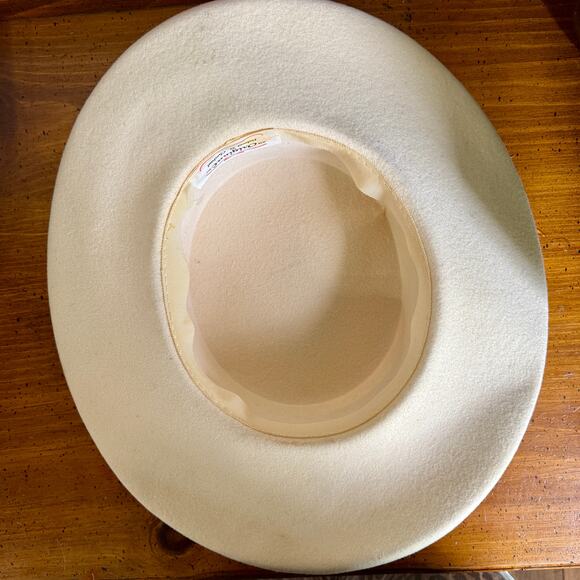 Vintage 1960s Wide Brim Hat Dolores M Chestnut Ivory Wool Felt Feather Gold Trim main image 9